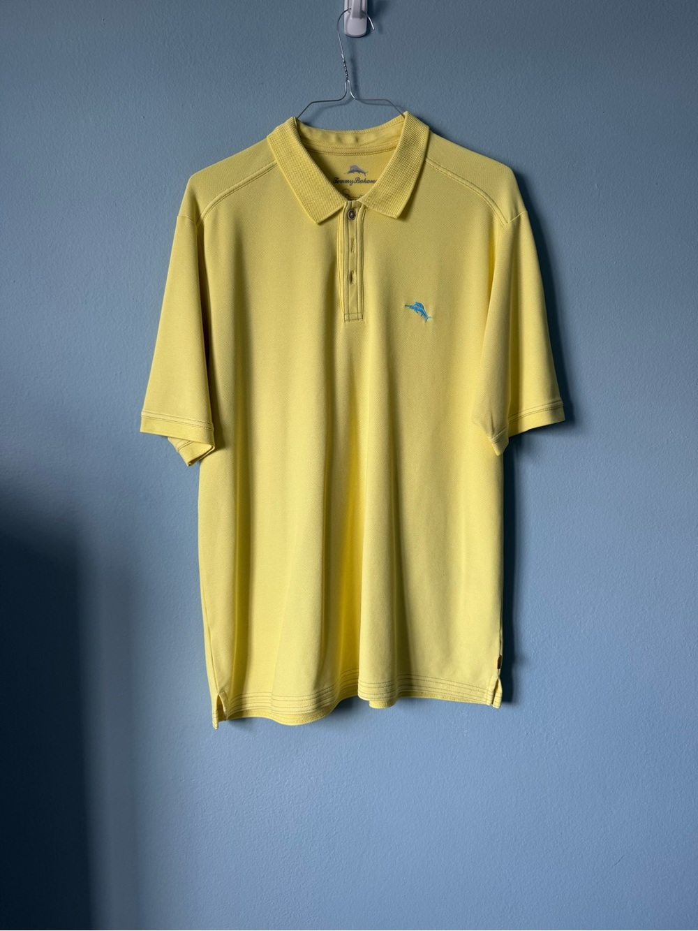 Tommy Bahama Emfielder Polo Shirt Mens Large Yellow Marlin Logo Short Sleeve